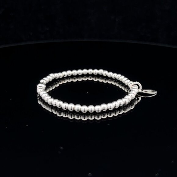 925 Sterling Silver Beaded Stretch Stacking Bracelet Minimalist - Picture 4 of 6